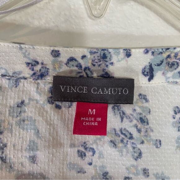 Vince Camuto Tranquil Peasant Blouse, White Blue Yellow Babydoll Top Size Medium - Picture 7 of 9